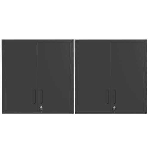2-Pack Garage Tool Cabinet,Heavy Duty Steel Garage Storage System with Lockable Doors & Adjustable Shelves,Wall Mount Tool Cabinet Set for Workshop Organization,Black - color: Black