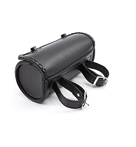 Motorcycle Fork Bag Mini PU Leather Bike Handlebar Tool Bag Sissy Bar Roll Storage Bag (Black) - color: Black