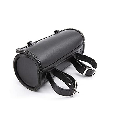 Motorcycle Fork Bag Mini PU Leather Bike Handlebar Tool Bag Sissy Bar Roll Storage Bag (Black) - color: Black