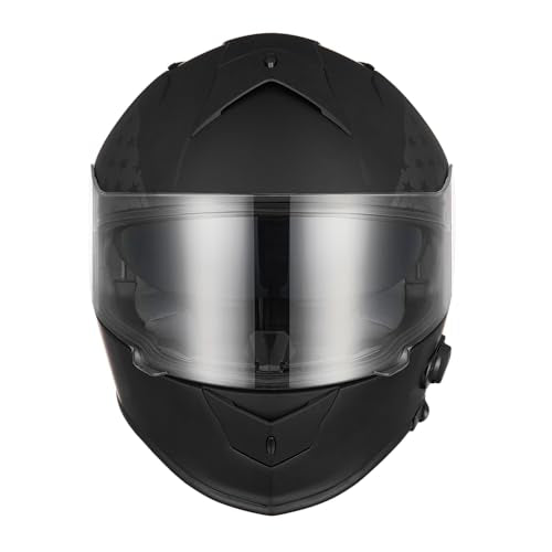 VCAN Bluetooth Integrated Full Face Motorcycle Helmet with Dual Visor - color: Flat Black Flag