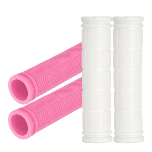 2 Pair Soft Rubber Handlebar Grips, Bicycle Handlebar Grips Bike Handle Bar Wrap Non-Slip 4.5 Inch - Fitting for Mountain Bikes/Road Bicycles/Scooter - color: White/Pink