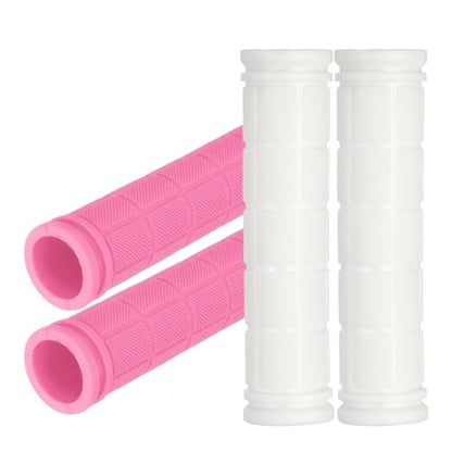 2 Pair Soft Rubber Handlebar Grips, Bicycle Handlebar Grips Bike Handle Bar Wrap Non-Slip 4.5 Inch - Fitting for Mountain Bikes/Road Bicycles/Scooter - color: White/Pink