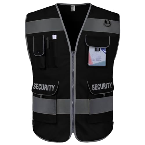 TCCFCCT Security Vest for Men Women 9 Pockets High Visibility Reflective Safety Vest, Hi Vis Vest with Reinforced Sewing, Durable to Use, Meets ANSI/ISEA, (G100S-Black, 4XL) - color: Fabric Black-bison 08, size: 4X-Large
