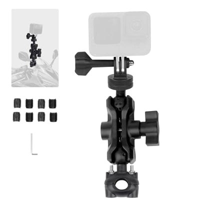 Bike Motorcycle Camera Mount Bundle Kit, 1/4" Screw & Tripod Mount Adapter, 360°Rotating Ball Head Base - Super Clamp Mounting for Most Action Camera, Rearview Mirror(0.35"-0.47") 75015 - style: D9MM-12MM mount