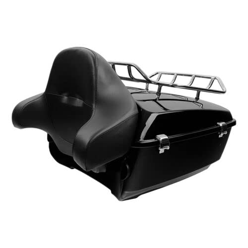TCMT King Motorcycle Trunk Box Backrest Pad Top Rack Mounting Rack Speakers Fit For Harley Touring 1997-2008 Electra Glide Road Glide Street Glide Pack - color: With Speaker Holes: Style E Chrome Rack