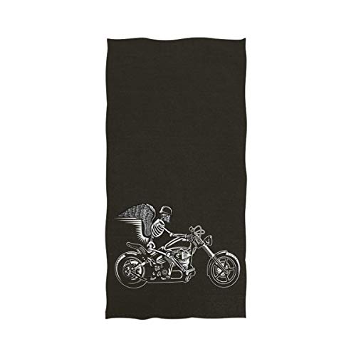 Naanle Chic Skull Guy Riding Motorcycle Printed Soft Highly Absorbent Large Decorative Hand Towels Multipurpose for Bathroom, Hotel, Gym and Spa (16" x 30",Black) - color: Skull