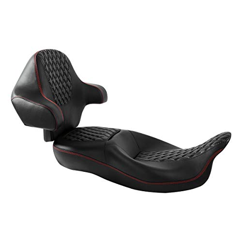 C.C. RIDER One-Piece Driver Passenger Seat with Wrap-around King Tour Trunk Backrest Pad fit for Harley Touring Road King FLHR Street Glide FLHX Road Glide FLTRX 2014-2023 - color: 08# Red+ Backrest