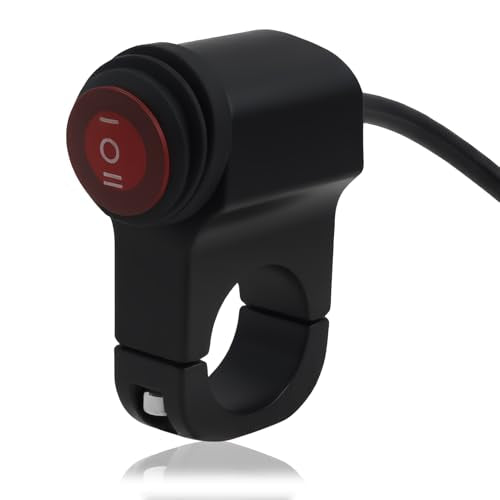 12V Motorcycle Handlebar ON Off Switch with LED Indicator, Waterproof Push Button Control for Auxiliary Driving Lights, Fog Lights, Headlights, Fits 7/8" (22mm) Handlebars on ATV, UTV, Scooter, E-Bike
