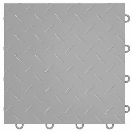 Nitro Tiles by FlooringInc 12" x 12" Interlocking Garage Floor Tiles, Diamond Pattern Heavy Duty Polypropylene Flooring, Modular Snap-Together Non-Slip Floor Tile, Gunmetal, 12-Pack (12 Sq Ft) - color: Gunmetal, size: 12 Tiles (12 Sq/Ft)