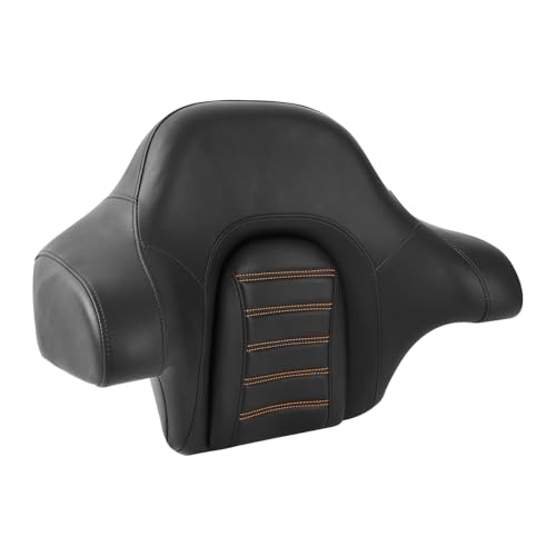 HR3 Wrap Around Backrest Pad for King Trunk Chopped Trunk Compatible with 2014-later Harley Touring Road King Road Glide Street Glide Electra Glide (Orange Stitches) - color: Orange Stitches