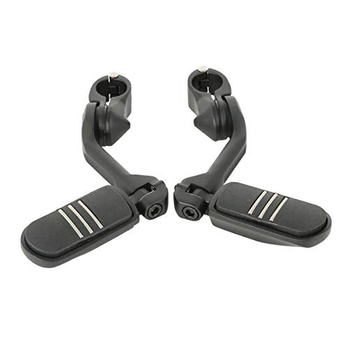 TCMT 32mm 1.25" Chrome Long Angled Highway Engine Guard Foot Peg Fits For Harley Touring Road King Street Glide Road Glide Electra Glide Softail Sportster Dyna with 1.25" Engine Guards - color: Matte Black, size: 2 x Footpegs+Mounting Clamps