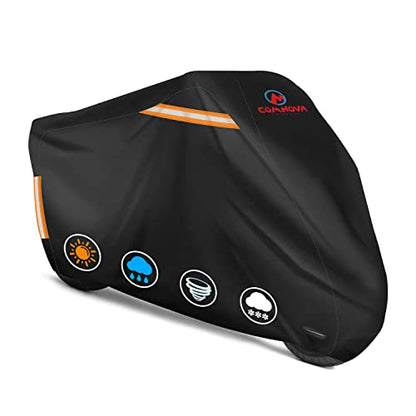 Comnova Motorcycle Cover 91 Inch - 600D Outdoor Moped Cover with Lock Hole Universal Fit, Heavy Duty & Waterproof Motor Cycle Protection for Harley, Honda, Kawasaki, Fit Up to 91" Motorcycles - size: Premium - 91 Inch