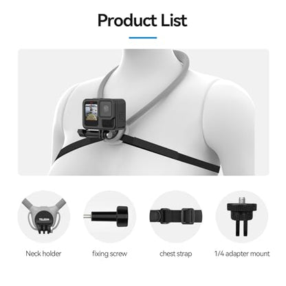 TELESIN Neck Mount SE 2.0 with Air Cushion, Adjustable Chest Strap and Neck Mount for Hands-Free POV Vlogging, for GoPro Hero 13/12/11/10/9, Insta X5/X4/X3/Ace Pro 2, Action 3/4/5 Pro 6, AKASO, etc. - style: Neck Mount Se 2.0 Gray