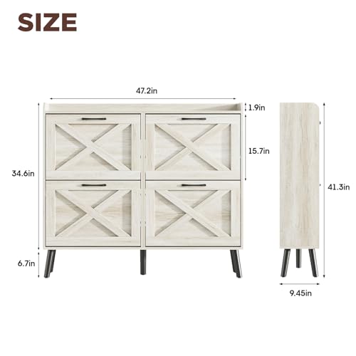 Maupvit Large Shoe Storage Cabinet with 4 Flip Drawers, Narrow Shoe Cabinet for Entryway with Wooden Legs, Freestanding Hidden Shoe Rack Organizer ＆ Metal Hinges, Beige - color: Beige, style: 4-Drawers