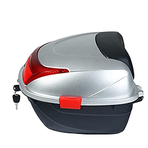 Lockable Motorcycle Trunk Tour Pack Tail Box Luggage 6 Color Top Box 28L Capacity Can Store Helmet for Motorbike Moped Rear Seat Rack(Silver) - color: Silver