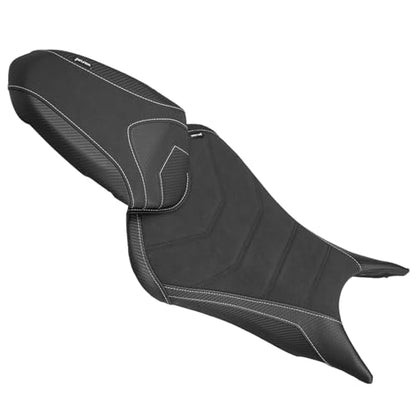 Motorcycle Rider & Passenger Seat Fit for Triumph Street Triple 765 R/RS 2023 2024 2025 2026, Leather Front Rear Saddle Solo Cushion Pillion Pad, Black - color: Black - Front & Rear