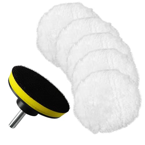 7 Piece 3 Inch Wool Buffing Pad, Drill Buffer Connecting M10 Drill Adapter, Buffing Pads, for Car Polishing and Waxing, Painting Tabletops, Old Leather Sofas, Tile Polishing - size: 7 Piece 3 Inch
