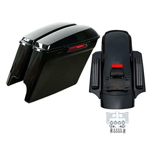 TCT-MOTORPARTS Vivid Black 5" Stretched Saddlebags & Rear Fender System For Harley Touring 2014-2024 Road King