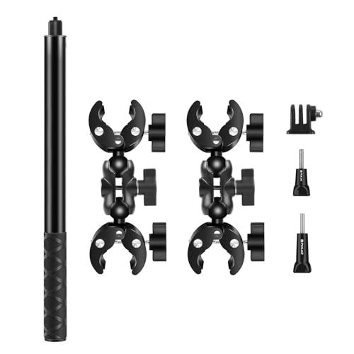 PULUZ Motorcycle Bike Handlebar Double clamp Mount with 59" Invisible Selfie Stick for insta360 X4/X3/X2/XONE/GO2/3 Action Camera - style: Double-Head Clamp Kit