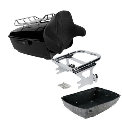 TCMT King Motorcycle Trunk Box Backrest Two Up Mounting Rack Top Rack Fit For Harley Touring 1997-2008 Electra Glide Road Glide Street Glide Pack - color: No Speaker Holes: Style E Chrome Rack