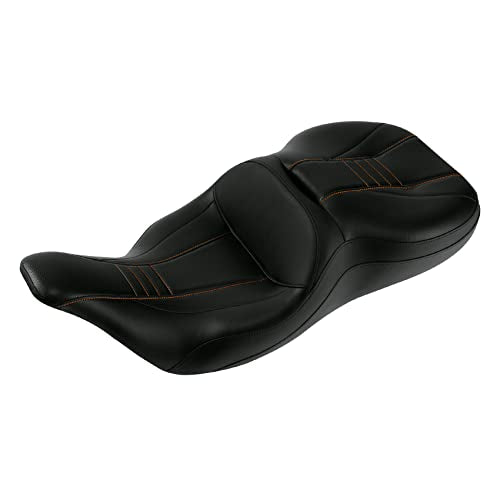 SLMOTO Motorcycle Driver Passenger Seat For Harley Touring Road King Street Glide Road Glide Electra Glide 1997-2007 Black Orange - style: Black and Orange