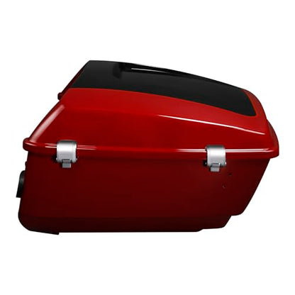 TCMT 13.7" King Motorcycle Trunk Box W/Latch Key Fit For Harley 2014-2025 Touring CVO Road King Road Glide Street Glide Electra Glide Ultra Limited Billiard Red/Vivid Black - color: Billiard Red/Vivid Black(W Speaker Holes)