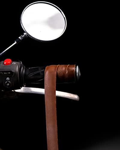 Trip Machine Company Motorcycle Handlebar Leather Grip Wrap Covers – Universal Throttle Grip Covers with Double Sided Tape – Anti-Slip Bike Handle Accessories - color: Cognac