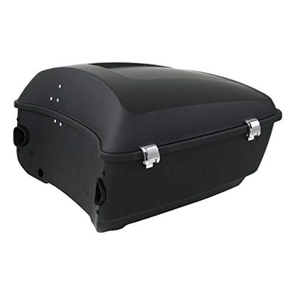 TCMT 13.7" King Motorcycle Trunk Box W/Latches Key Fit For Harley 2014-2025 Touring CVO Road King Road Glide Street Glide Electra Glide Pack - color: Matte Black Chrome Latches(W Speaker Holes)