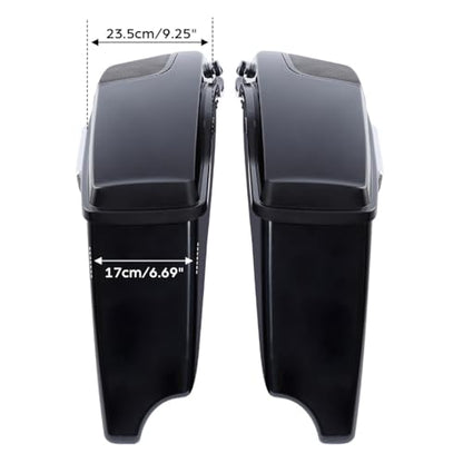 XFMT Motorcycle Saddlebags 4" Stretched Hard Saddle Bags Extended Saddlebags W/ 5"x7" For Harley Touring CVO Road King Street Glide Road Glide Electra Glide 2014-2024, Vivid Black Chrome Latches - color: 4" Stretched-Vivid Black W/ 5x7"Speaker Lids Chrome