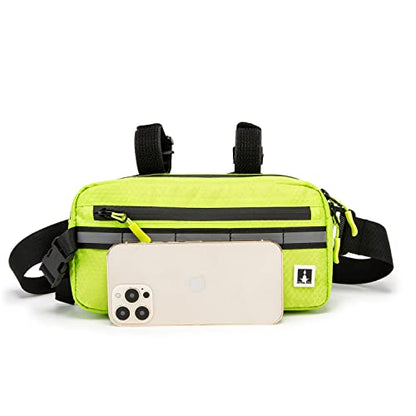 ROYALFAIR Waterproof Bike Handlebar Bag with Reflective Strips & Shoulder Strap, Bicycle Front Frame Storage Pouch for Mountain Road Cycling Commuting (Neo Green) - color: Neo Green