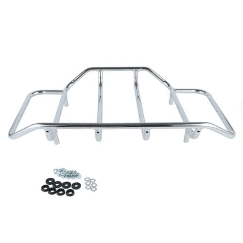 TCMT King Motorcycle Trunk Box Backrest Two Up Mounting Rack Top Rack Fit For Harley Touring 1997-2008 Electra Glide Road Glide Street Glide Pack - color: No Speaker Holes: Style E Chrome Rack