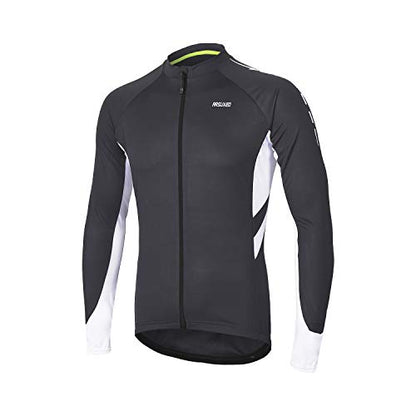 ARSUXEO Men's Full Zipper Long Sleeves Cycling Jersey Bicycle BikingBike Shirt 6030 - color: Dark Gray, size: Small