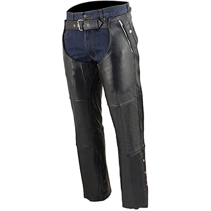Milwaukee Leather Men's Black Premium Leather Snap Out Thermal Lined Motorcycle Rider Chaps- ML1191 - size: Small