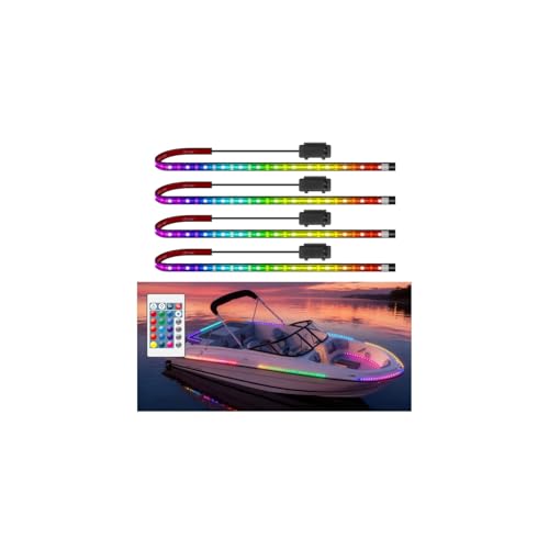 Marine Boat Lights Strip Battery Powered Golf Cart Light, 4 Pcs 24’’ 9V IP67 Waterproof Boat Interior Deck Courtesy Lights for Kayak Paddleboard Pontoon Skeeter Fishing Bass (Multi-color)