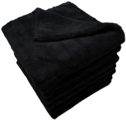 SOFTBATFY Plush Edgeless Microfiber Towel for Car, Soft Drying Wash Detailing Buffing Polishing Towel, 500 GSM 6PACK 16 x 16inches (Black, 6Pack) - color: Black