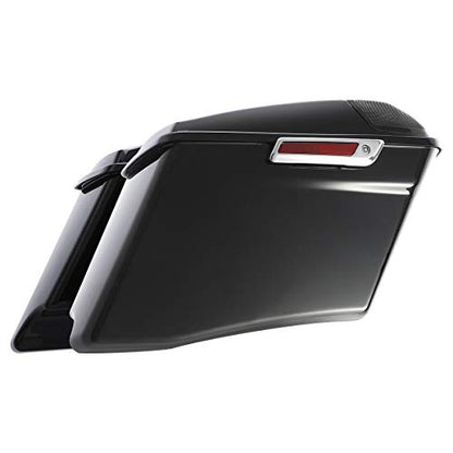 XFMT Motorcycle Saddlebags 4" Stretched Hard Saddle Bags Extended Saddlebags W/ 5"x7" For Harley Touring CVO Road King Street Glide Road Glide Electra Glide 2014-2024, Vivid Black Chrome Latches - color: 4" Stretched-Vivid Black W/ 5x7"Speaker Lids Chrome