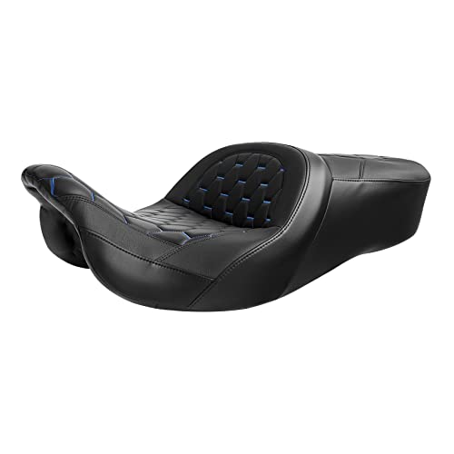 C.C. RIDER Motorcycle 2 Up Rider Driver&Passenger Seat Fit for Harley Touring CVO Road Glide Electra Glide Street Glide Road King 2009-2023 - color: Seat 16#Blue Stitching