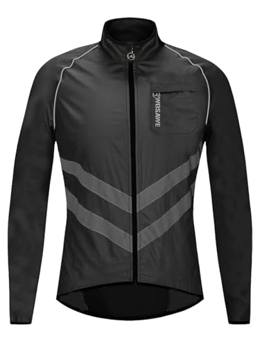 WOSAWE Men's High Visibility Cycling Wind Jacket Water Resistance Reflective Windbreaker - color: Black Jacket 218, size: Large