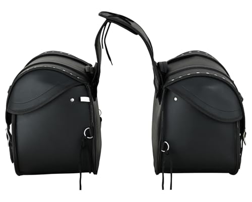 Vance Touring Elite Studded Motorcycle Saddlebags 30L PVC Water-Resistant Compatible with Sportster Dyna Softail Touring Models Vstar Shadow Wide Glide (Touring Elite, Studded)