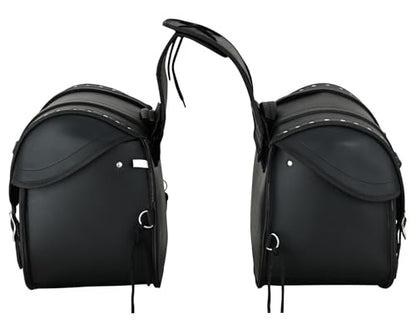 Vance Touring Elite Studded Motorcycle Saddlebags 30L PVC Water-Resistant Compatible with Sportster Dyna Softail Touring Models Vstar Shadow Wide Glide (Touring Elite, Studded)