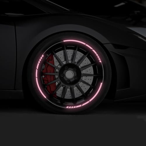 12PCS Reflective Car Wheel Stickers, Night Safety Warning Bicycle Stickers, Anti-Scratch Reflective Rim Decals for Car Motorcycle Cycling Bike (Pink) - color: Pink