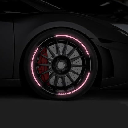 12PCS Reflective Car Wheel Stickers, Night Safety Warning Bicycle Stickers, Anti-Scratch Reflective Rim Decals for Car Motorcycle Cycling Bike (Pink) - color: Pink