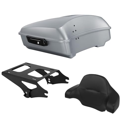 TCT-MOTORPARTS Atlas Silver Metallic Chopped Tour Luggage Trunk Backrest Mount Rack Fits for Street Glide FLHX Ultra Limited FLHTK 2024 Harley Touring 14-25 - color: Fit for Atlas Silver Metallic, size: Chopped Trunk+Black Mount Rack #A