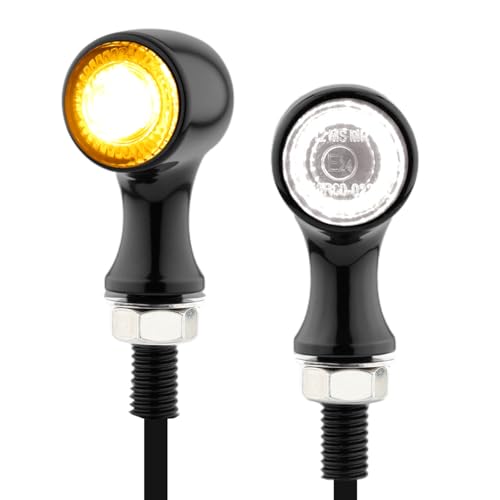 Small Round LED Turn Signals Motorcycle Running Light Black White Amber Light Universal for Cruiser Bobber Street Bike Cafe Racer Motorbikes (A-Black-Amber&White) - color: A-Black-Amber&White