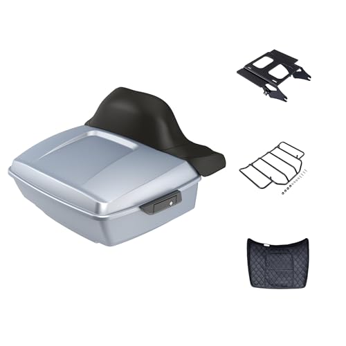 Advanblack King Tour Trunk Pack, Black Mount Bracket, Top Luggage Rack, Red Trunk Pak Liners Fit for 09-Later Harley Touring, Road Glide, Street Glide Special, Electra Glide - color: Barracuda Silver Denim