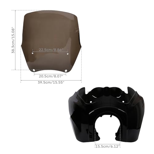 Green-L Front Fairing with 15" Windshield Windscreen and Headlight Extension Block Fit for Harley Dyna FXDB FXDF FXDL 2006-2017 T-Sport 2000-2003 - color: Set B
