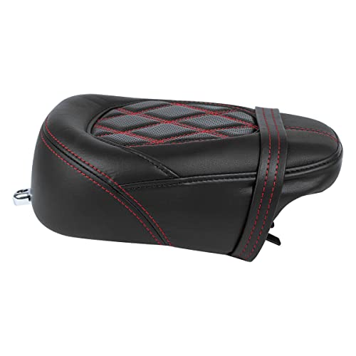 TCT-MOTORPARTS Low-Profile Leather Seat Passenger Seat Fits for Harley Touring 2009-2023 Electra Street Road Glide CVO Road King Red Stitching - color: Passenger Seat Red