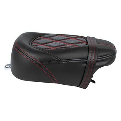 TCT-MOTORPARTS Low-Profile Leather Seat Passenger Seat Fits for Harley Touring 2009-2023 Electra Street Road Glide CVO Road King Red Stitching - color: Passenger Seat Red