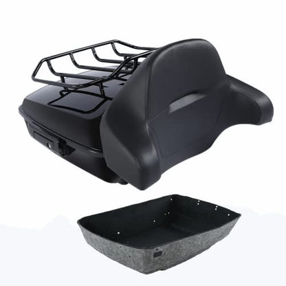 Vivid Black 10.7'' Chopped Tour Luggage Trunk Backrest w/Luggage Rack Fit For 2014-2025 Harley Touring Road King Electra Glide - color: Gloss Black Trunk + Backrest + Luggage Rack