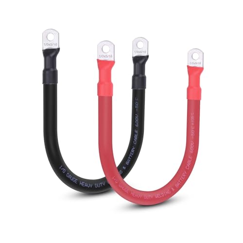 1/0 AWG Flexible Battery Cable with 5/16" Terminals - OFC Pure Copper Inverter & Welding Wire for Automotive Solar RV Motorcycle (Red + Black 1FT Pair) - color: 1 FT Black + 1 FT Red, size: 1/0AWG 5/16"